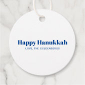 ハッピーハヌカー白ブルーミニマルパーソナライズされたリスト フェイバータグ (正面)