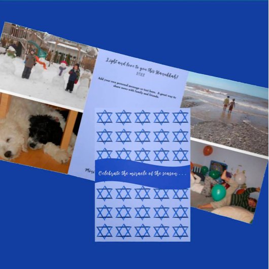 ハッピーハヌカー編集可能祝光の奇跡 三つ折り案内状
