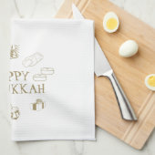 ハッピーハヌカー金ゴールドカスタムホワイトかわいい キッチンタオル (四つ折り)