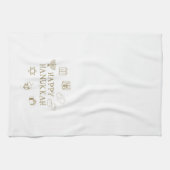 ハッピーハヌカー金ゴールドカスタムホワイトかわいい キッチンタオル (横)