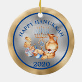 ハッピーハヌカー金ゴールドシルバー（ユダヤ教）メノラー セラミックオーナメント (裏面)