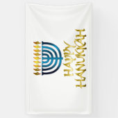 ハッピーハヌカー金ゴールドティール（緑がかった色）（ユダヤ教）メノラーバナー 横断幕 (縦)