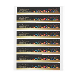 ハッピーハヌカー金ゴールド伝統的（ユダヤ教）メノラー記号 ラップアラウンドラベル