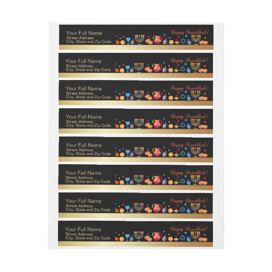 ハッピーハヌカー金ゴールド伝統的（ユダヤ教）メノラー記号 ラップアラウンドラベル (シート)