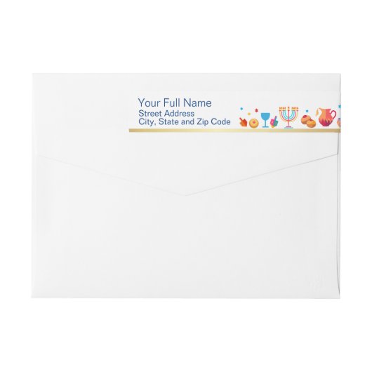 ハッピーハヌカー金ゴールド伝統的(ユダヤ教)メノラー記号 ラップアラウンドラベル (裏面)