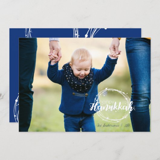 ハッピーハヌカー雪の泡ホリデーフォトカード シーズンカード (正面/裏面)