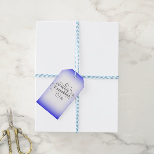 ハッピーハヌカー2トーンブルーホワイトバックグラウンド ギフトタグ (より糸付き)