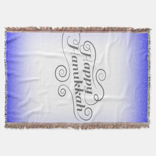 ハッピーハヌカー2トーンブルーホワイトバックグラウンド スローブランケット (正面)