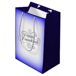 ハッピーハヌカー2トーンブルーホワイトバックグラウンド ミディアムペーパーバッグ