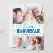 ハッピーハヌカー3フォトモダンタイポグラフィ金ゴールドスター シーズンカード (正面)