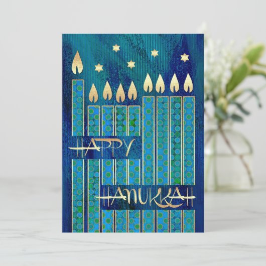 ハッピーハヌカー。カスタマイズ可能なグリーティングカード シーズンカード (スタンド正面)
