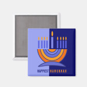 ハッピーハヌカー。カラフル(ユダヤ教)メノラー マグネット (正面/裏面)