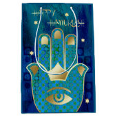 ハッピーハヌカー。ハンサラッキーシンボル ミディアムペーパーバッグ (正面)