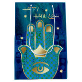 ハッピーハヌカー。ハンサラッキーシンボル ミディアムペーパーバッグ (裏面)