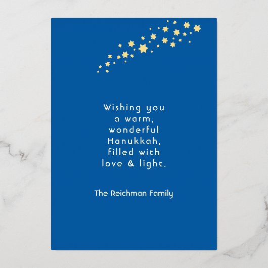 ハッピーハヌカー(ユダヤ教の祭り)ハヌカヘブライ語グリーティングフォイル 箔シーズンカード (裏面)