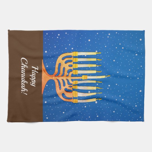 ハッピーハヌカー(ユダヤ教の祭り)!9本枝の大燭台 キッチンタオル (横)