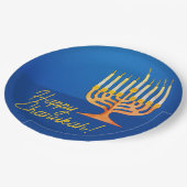 ハッピーハヌカー（ユダヤ教の祭り）!9本枝の大燭台 ペーパープレート (アングル)