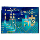 ハッピーハヌカー。（ユダヤ教）メノラーとドレイデス ラージペーパーバッグ (裏面)