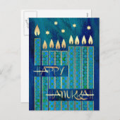 ハッピーハヌカー。(ユダヤ教)メノラーろうそく シーズンポストカード (正面/裏面)