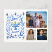 ハッピーハヌカー（ユダヤ教）メノラーウォーターカスタムカラー3写真 シーズンポストカード (正面)