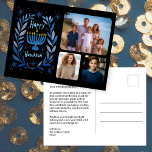 ハッピーハヌカー（ユダヤ教）メノラーウォーターカスタムカラー3写真 シーズンポストカード<br><div class="desc">甘いスケッチ誰かがハヌカーを幸せにしたい！「クリックパーソナライズ」して、前面に自分の写真を、背面に文字を追加。グリーティングカードまたはデジタルダウンロードとしても利用可能で、電子メールまたは文字メッセージを介して即座に送信する。私の店をチェックするか、何かもし好きなことを教えてカスタムくれ！好きなカスタムアもしートを！:)直接メッセージを送ってくれ。</div>