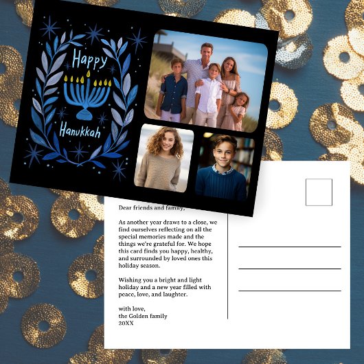 ハッピーハヌカー(ユダヤ教)メノラーウォーターカスタムカラー3写真 シーズンポストカード