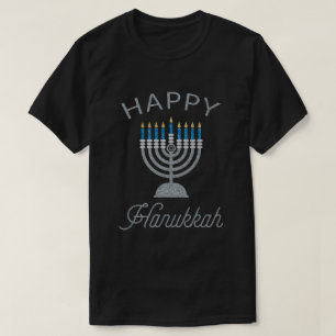 ハッピーハヌカー(ユダヤ教)メノラーグリッターTシャツ Tシャツ