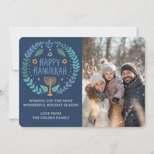 ハッピーハヌカー(ユダヤ教)メノラーハンドドローカスタムド写真 シーズンカード (正面)