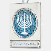 ハッピーハヌカー(ユダヤ教)メノラーブルーモザイクオーナメント シルバープレートバナーオーナメント (左)