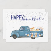 ハッピーハヌカー（ユダヤ教）メノラーブルーヴィンテージトラック シーズンカード (正面/裏面)