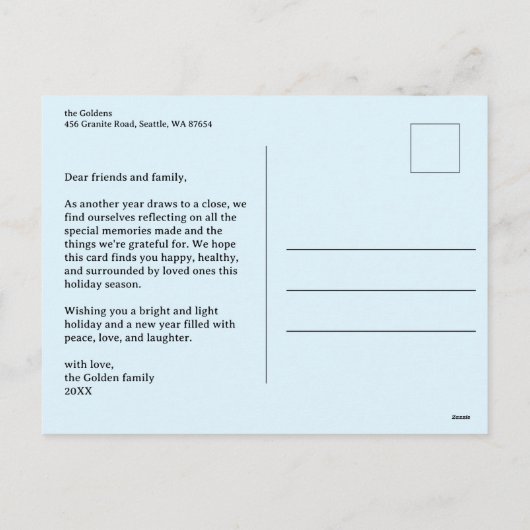 ハッピーハヌカー（ユダヤ教）メノラー水彩カスタム3枚 シーズンポストカード (裏面)