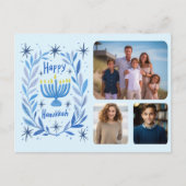 ハッピーハヌカー（ユダヤ教）メノラー水彩カスタム3枚 シーズンポストカード (正面)