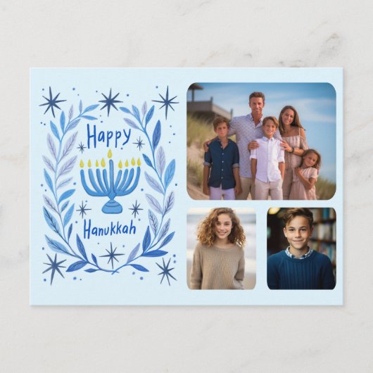 ハッピーハヌカー（ユダヤ教）メノラー水彩カスタム3枚 シーズンポストカード (正面)