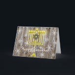 ハッピーハヌカー（ユダヤ教）メノラー カード<br><div class="desc">ハッピーハヌカー（ユダヤ教）メノラーカードと木と雪片の背景。</div>