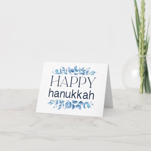 ハッピーハヌカー(冬の水色花模様付) サンキューカード (正面)