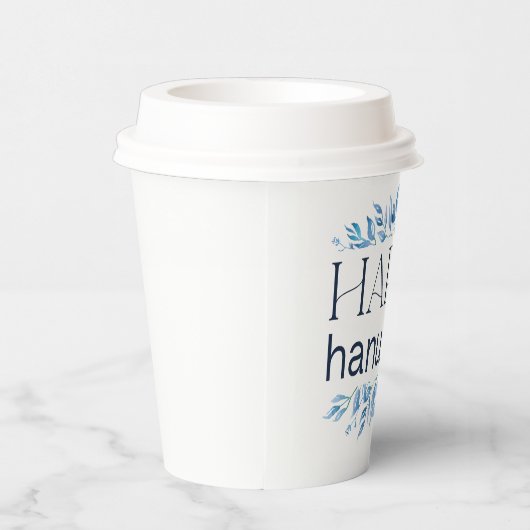 ハッピーハヌカー(冬の水色花模様付) 紙コップ (右)
