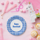 ハッピーハヌカー!白絵を描と青の格子縞 ペーパープレート (パーティー)