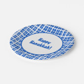 ハッピーハヌカー!白絵を描と青の格子縞 ペーパープレート (アングル)