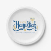 「ハッピーハヌカー」金ゴールド（ユダヤ教）メノラー ペーパープレート (正面)