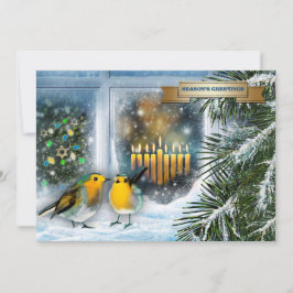 ハッピーハヌカー。雪のシーン(（ユダヤ教）メノラーカード付) シーズンカード