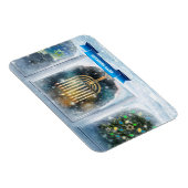 ハッピーハヌカー。雪のシーン(（ユダヤ教）メノラー) マグネット (右側)