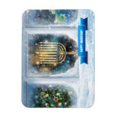 ハッピーハヌカー。雪のシーン(（ユダヤ教）メノラー) マグネット (縦)