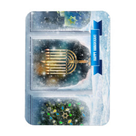 ハッピーハヌカー。雪のシーン(（ユダヤ教）メノラー) マグネット