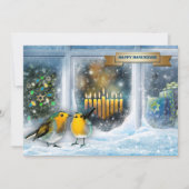 ハッピーハヌカー。雪の窓のシーン(（ユダヤ教）メノラー) シーズンカード (正面)