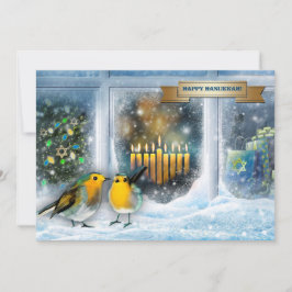 ハッピーハヌカー。雪の窓のシーン(（ユダヤ教）メノラー) シーズンカード