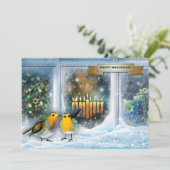 ハッピーハヌカー。雪の窓のシーン(（ユダヤ教）メノラー) シーズンカード (スタンド正面)