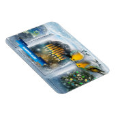 ハッピーハヌカー。雪の窓のシーン((ユダヤ教)メノラー) マグネット (右側)