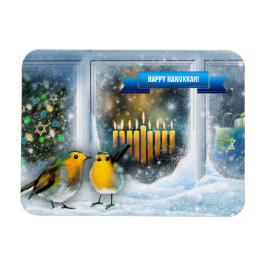 ハッピーハヌカー。雪の窓のシーン((ユダヤ教)メノラー) マグネット