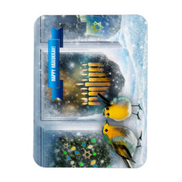 ハッピーハヌカー。雪の窓のシーン(（ユダヤ教）メノラー) マグネット