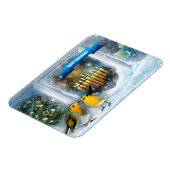 ハッピーハヌカー。雪の窓のシーン((ユダヤ教)メノラー) マグネット (左側)